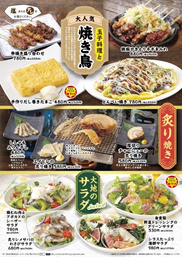 焼き鳥・炙り焼き・サラダ